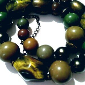 Vintage Chunky Beaded Necklace Green Acrylic Metal Beads Retro 90s Y2k